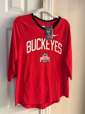 Nike Red Buckeyes Crew Neck Tee with White Logo